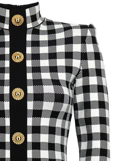 Balmain Mini Dress With Embroidered Checkered Pattern In White/black