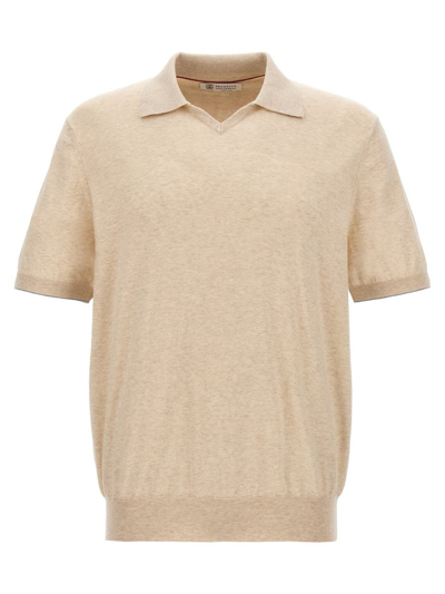 Shop Brunello Cucinelli Knitted Polo Shirt In Beige