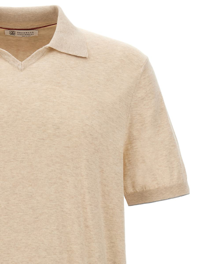 Shop Brunello Cucinelli Knitted Polo Shirt In Beige