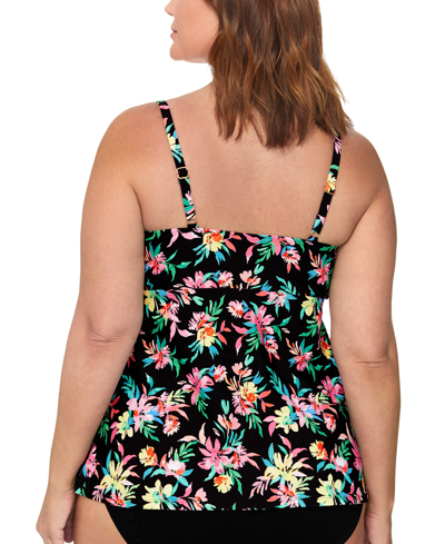 Shop Island Escape Plus Size Floral-print Tiered Tankini Top, Created For Macy's In Black Multi