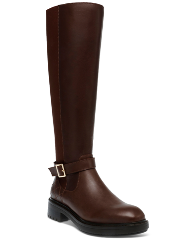 Shop Steve Madden Women's Georgi Buckled Riding Boots In Brown Leather