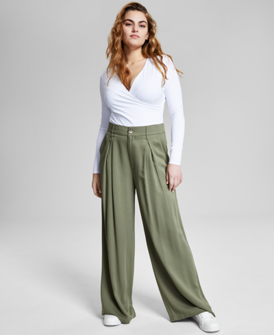 Shop And Now This Women's Pleat-front Wide-leg Soft Pants In Crushed Oregano