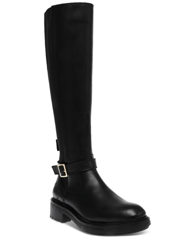 Shop Steve Madden Women's Georgi Buckled Riding Boots In Black Leather