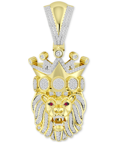 Shop Macy's Men's Diamond (1/2 Ct. T.w.) & Ruby Accent Lion King Pendant In 14k Gold-plated Sterling Silver In Gold Over Silver