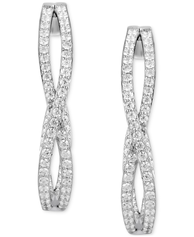 Macy's Diamond Twist Medium J-hoop Earrings (1-1/2 Ct. T.w.) In 10k White Gold In White Gold