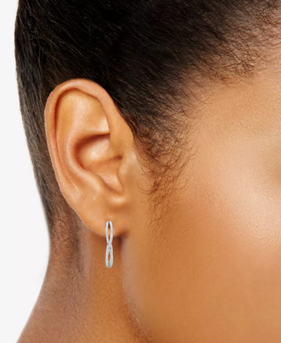 Macy's Diamond Twist Medium J-hoop Earrings (1-1/2 Ct. T.w.) In 10k White Gold In White Gold