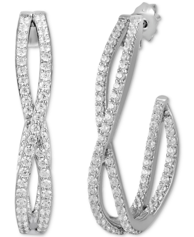 Macy's Diamond Twist Medium J-hoop Earrings (1-1/2 Ct. T.w.) In 10k White Gold In White Gold