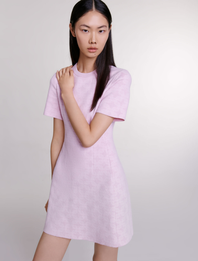 Shop Maje Jacquard Knit Short Dress For Spring/summer In Pale Pink