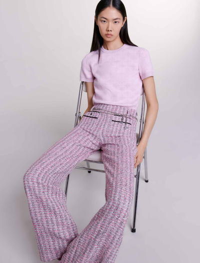 Shop Maje Wide-leg Tweed Trousers For Spring/summer In Pink /