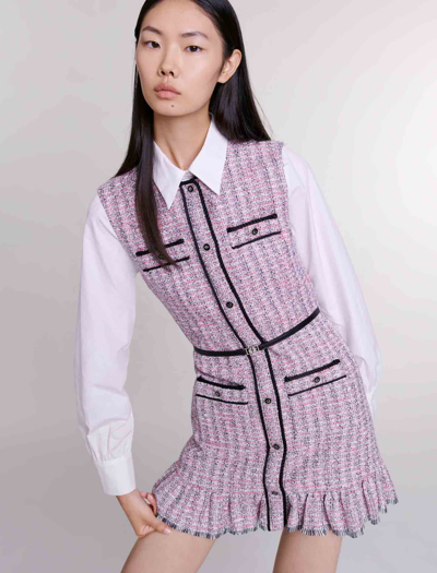 Shop Maje Tweed 2-in-1 Short Dress For Spring/summer In Pink /