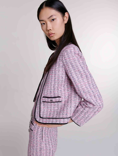 Shop Maje Short Tweed Jacket For Spring/summer In Pink /