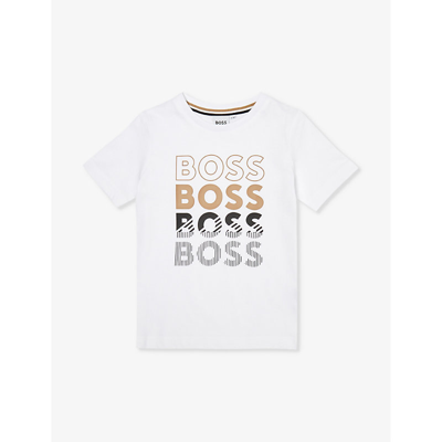 Shop Hugo Boss Boss Boys White Kids Logo-print Relaxed-fit Cotton-jersey T-shirt 4-16 Years