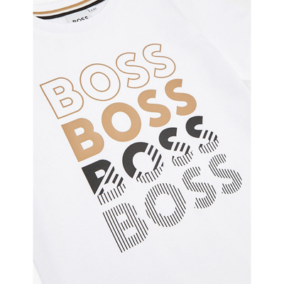 Hugo Boss Boss Boys White Kids Logo-print Relaxed-fit Cotton-jersey T-shirt 4-16 Years In White