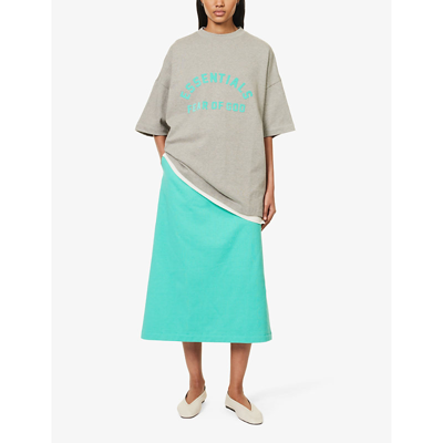 Shop Essentials Fear Of God  Women's Dark Heather Oatmeal  Brand-embossed Cotton-jersey T-shirt