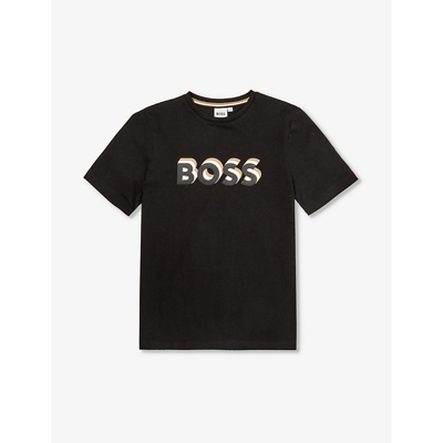 Shop Hugo Boss Logo-print Regular-fit Cotton-jersey T-shirt 4-16 Years In Black