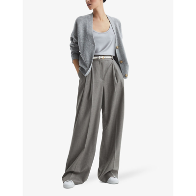 Shop Reiss Women's Grey Otis Wide-leg Mid-rise Wool-blend Trousers
