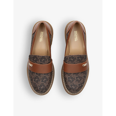 Shop Michael Michael Kors Women's Brown/oth Parker Monogram-pattern Woven Loafers