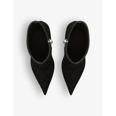 Shop Amina Muaddi Womens Black Giorgia Pointed-toe Suede Heeled Ankle Boots