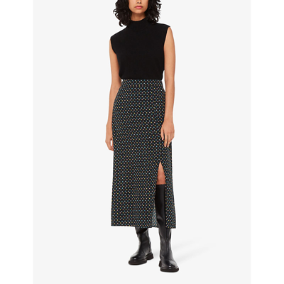 Whistles Womens Black Scattered Hearts Graphic-print Woven Midi Skirt In Black