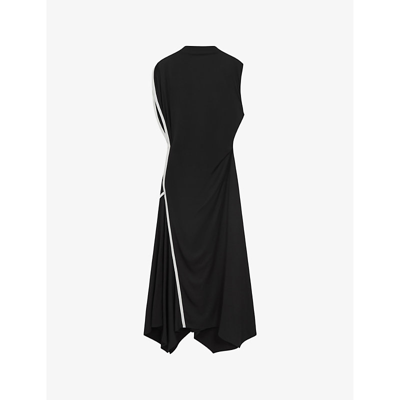 Shop Reiss Womens Black/white Klein Asymmetric Stretch-woven Midi Dress
