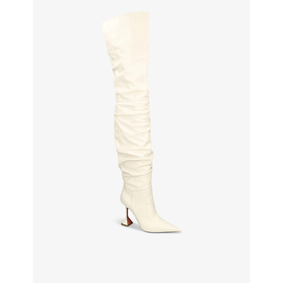 Shop Amina Muaddi Olivia Leather Over-the-knee Boots In Bone