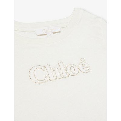 Shop Chloé Chloe Girls Offwhite Kids Logo-embroidered Short-sleeve Cotton-jersey T-shirt 4-14 Years