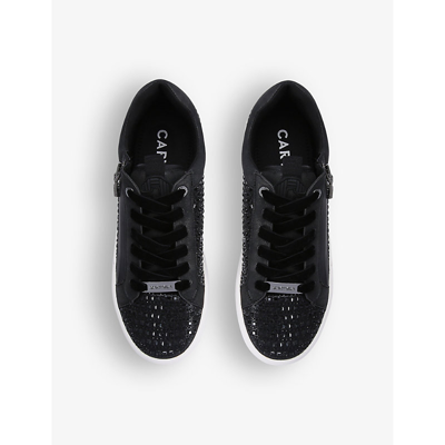 Shop Carvela Womens Black Junior Zip Crystal-embellished Faux-leather Low-top Trainers