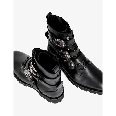 Shop The Kooples Buckle-embellished Leather Ankle Boots In Black