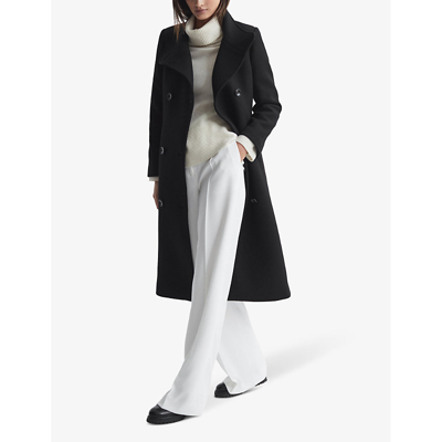 Shop Reiss Women's Black Blair Double-breasted Wool-blend Coat