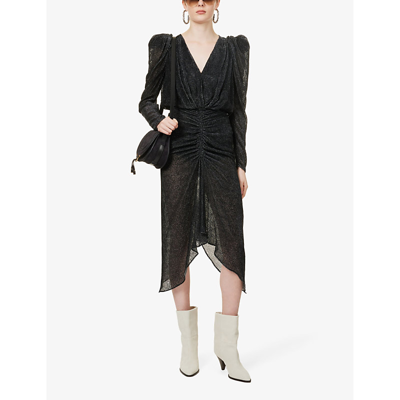 Shop Isabel Marant Women's Black Maray Ruched Silk-blend Midi Dress