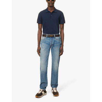 Tom Ford Mens Ink Straight-hem Regular-fit Cotton-piqué Polo Shirt In Blue