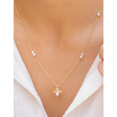 La Maison Couture Womens With Love Darling Bee The Change 14ct Gold-plated Sterling-silver, Aqua-marine, Pearl, Quartz In Gold