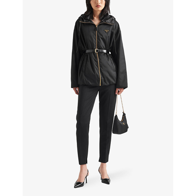 Prada Womens Black Re-nylon Belted Recycled-nylon Jacket In Black