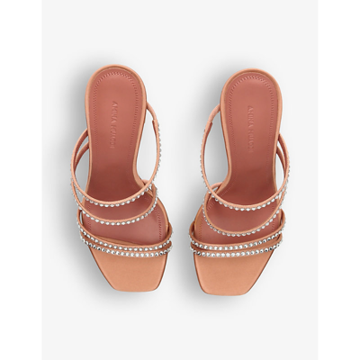 Shop Amina Muaddi Women's Brown Naima Crystal-embellished Satin Heeled Sandals
