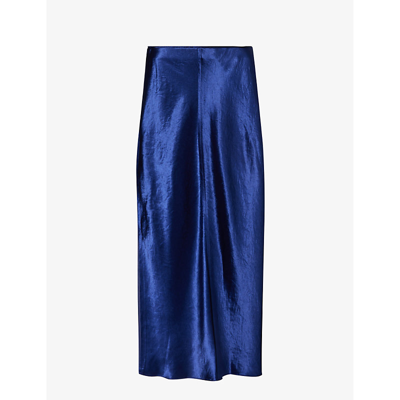 Shop Vince Women's Blue High-rise Flared-hem Woven Midi Skirt In Dk Caspian-404dkn