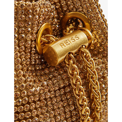 Shop Reiss Gold Demi Crystal-embellished Woven Mini Bucket Bag