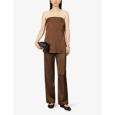 Shop The Frankie Shop Womens Brown Kit Straight-neck Satin Top