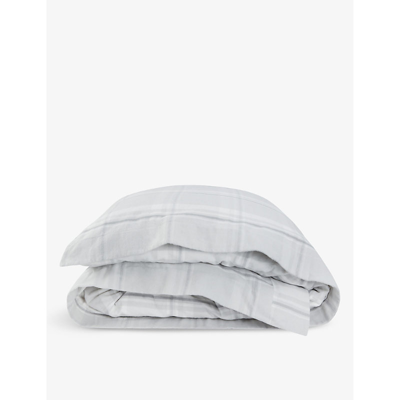 The White Company Greystripe Powys Double Check-print Brushed-cotton Flannel Duvet Cover In Greystripe