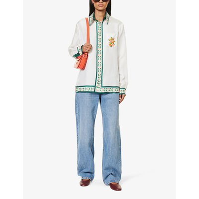 Shop Casablanca Women's Oranges En Fleur Graphic-print Silk Shirt