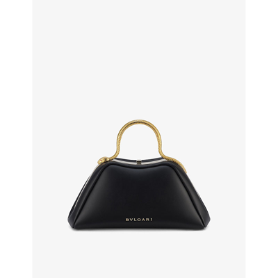 Shop Bvlgari Serpentine Mini Leather Top-handle Bag In Black