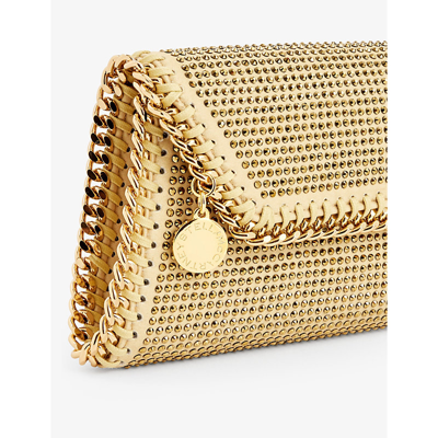 Shop Stella Mccartney Womens Gold Falabella Crystal-embellished Woven Clutch Bag