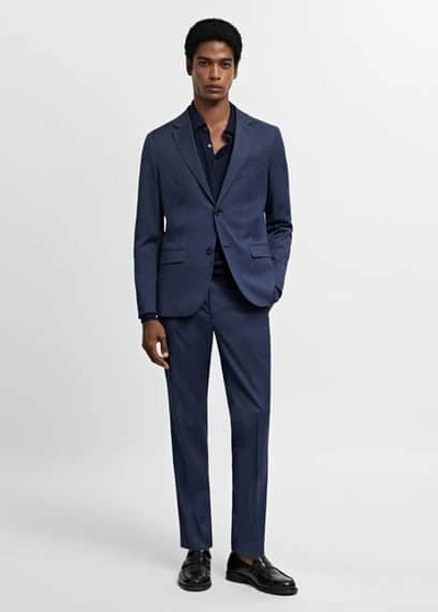 Shop Mango Man Super Slim-fit Printed Suit Trousers Ink Blue