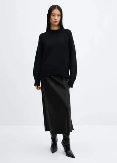 Shop Mango Midi Satin Skirt Black