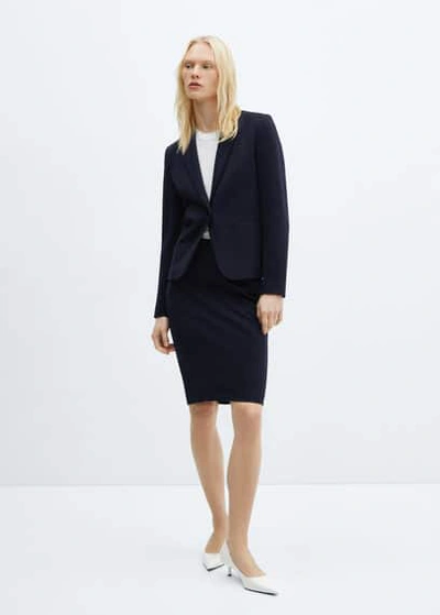 Shop Mango Pencil Skirt With Rome-knit Opening Dark Navy