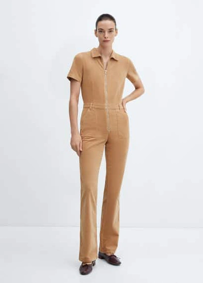 Shop Mango Corduroy Jumpsuit With Zipper Medium Brown