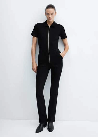 Shop Mango Denim Jumpsuit With Zipper Black Denim
