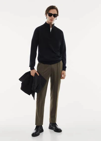 Shop Mango Man 100% Merino Wool Sweater With Zip Collar Black