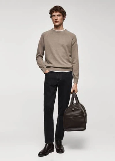 Shop Mango Man Fine-knit Cotton Sweater Medium Brown