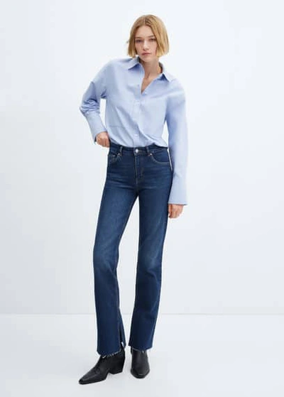 Shop Mango Medium-rise Straight Jeans With Slits Dark Blue