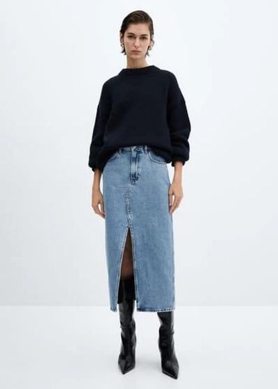 Shop Mango Denim Midi-skirt Medium Blue